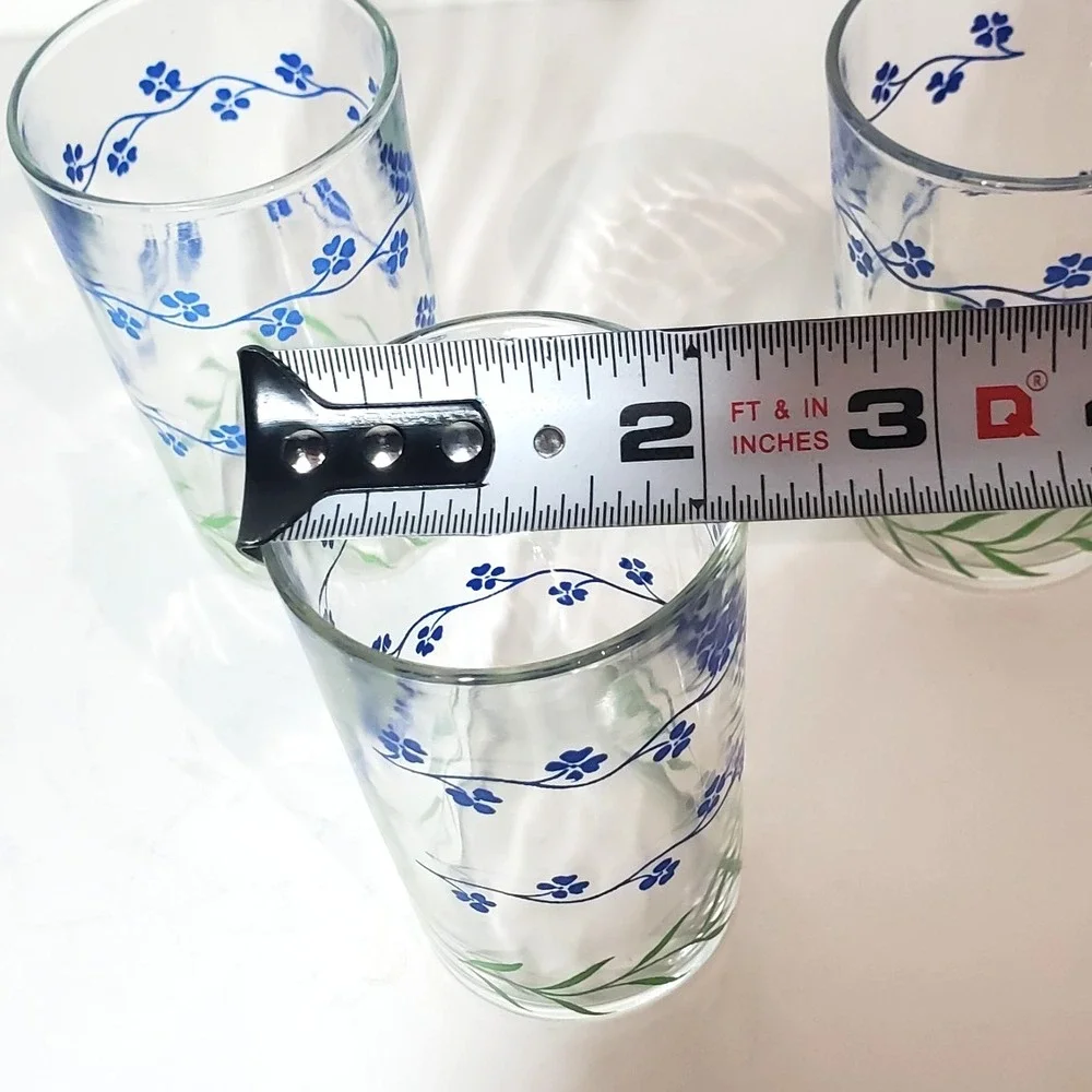 3 Vintage KRAFT Swanky Swigs‎ Juice Glasses, Forget Me Not Floral Pattern